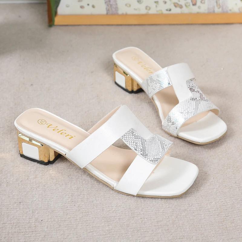 Maogu 2024 Female Slipper Leather Women Slippers Elegant Open Toe Shallow High-Heeled Slides Designer Sandals Summer Woman 43