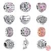 925 Silver Europe Bead Pink Love Pendant Mom Dangle Family Forever Charm Fit Original Bracelet DIY Women Jewelry