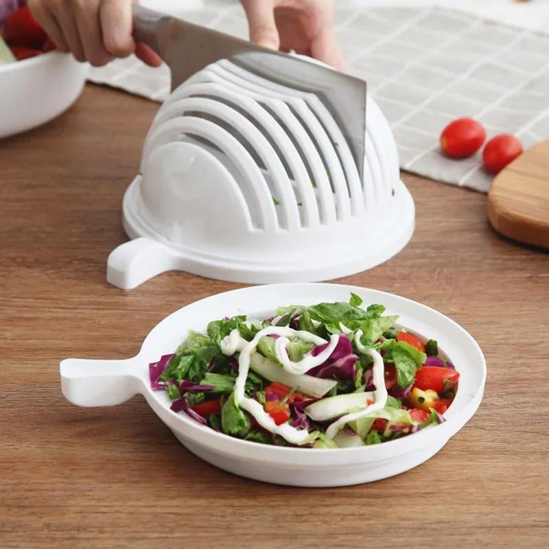 Fruit Vegetable Salad Cutting Bowl Practical Multifunctional Salad Cutter Drain Fruit Bowls Kitchen Accessories Gadgets