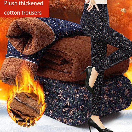 WTEMPO Women's Winter Cotton Pants Plush Thickened High Waist Warm Pants Female Winter Large Size Loose Casual Cotton-padded Trousers