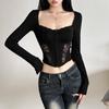 2024 Autumn/Winter Sexy Lace Slim Short Top for Women