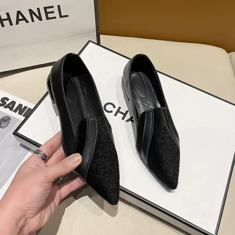 Pointed Toe Flat Women Solid Patchwork Slip On Shoes Casual Breathable Ballet Flats Daily All-Match Comfort Loafers Shoes