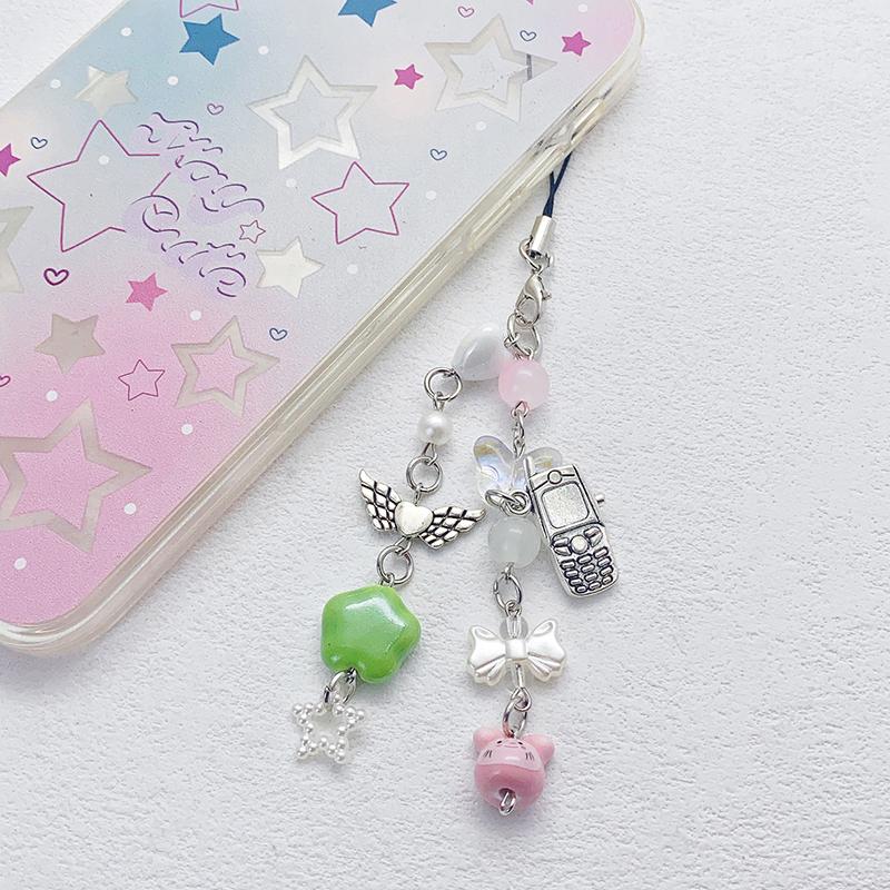 Y2K Aesthetic Phone Lanyard Fresh Sweet Beaded Butterfly Mobile Phone Chain Keychain Girly Cellphone Charms Camera Pendant