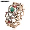 Vintage Trendy Turkish Hollow Flower Sculpture Bracelet Bangle Retro Jewelry Antique Gold Color Pulseira Kit Party Accessories