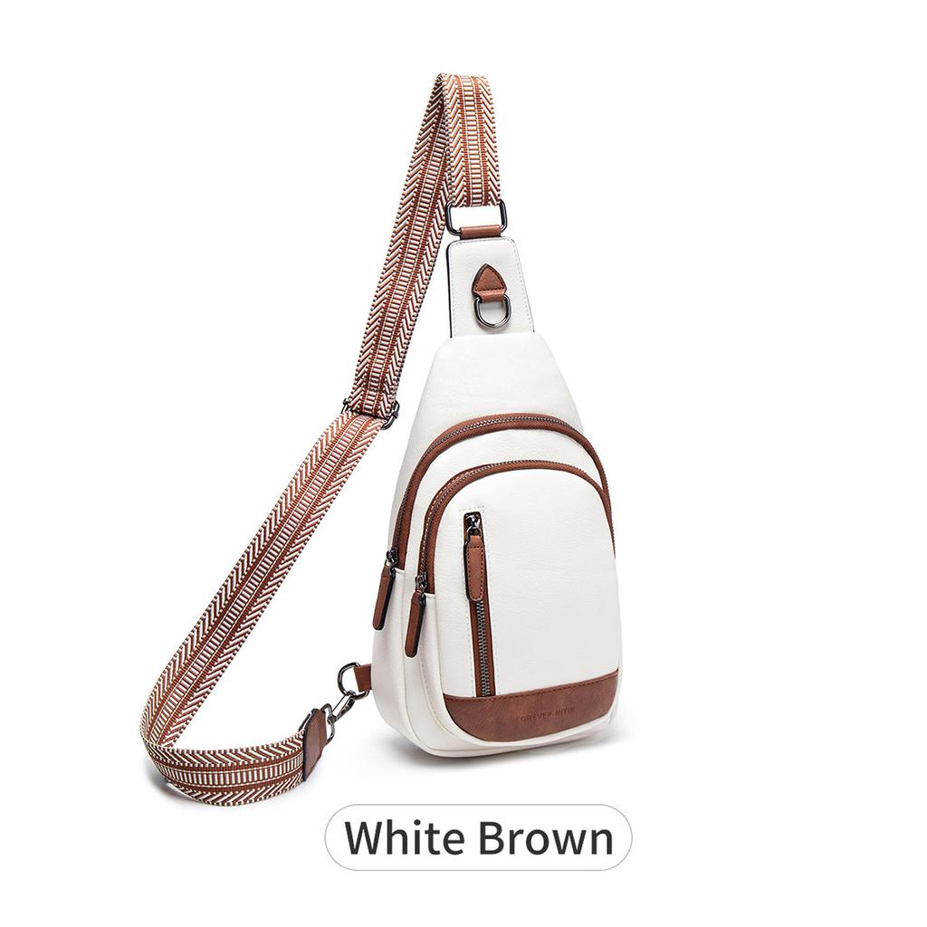 New Women's Breast Bag Contrasting Color Wide Shoulder Strap Backpack Single Shoulder Small Bag Retro Large Capacity Diagonal Span Fanny Pack