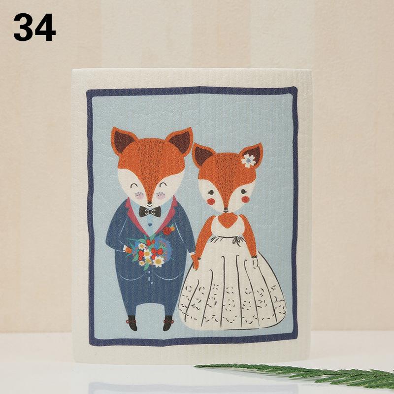 1PC Kitchen Printed Absorbent Dishcloth Cellulose Cleaning Cloths Wet Dry Household Rag Reusable