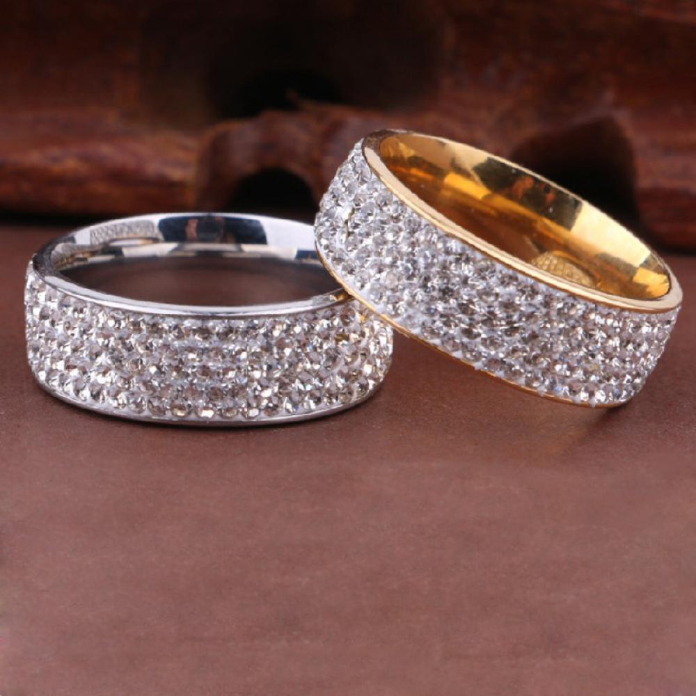 8mm Women/Men Inlaid Unisex Stainless Steel Band Ring Weddig Full Filled Zircon