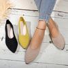 Women's Pointed Toe Flat Shoes Solid Color Knitted Slip On Shoes Casual Breathable Flats Women Flat Loafers Comfort Ladies Shoes