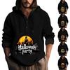 Halloween Printed Hooded Men's Oversized Drawstring Button Hoodie