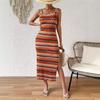 Spring Women's Personality Street Fashion Casual Striped Sleeveless Square Neck Dress