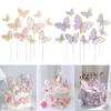 10pcs Butterfly Cake Insert Pink Paper Butterfly Card Festival Plugin Baking Decoration Flag Inserts Birthday Wedding Decoration