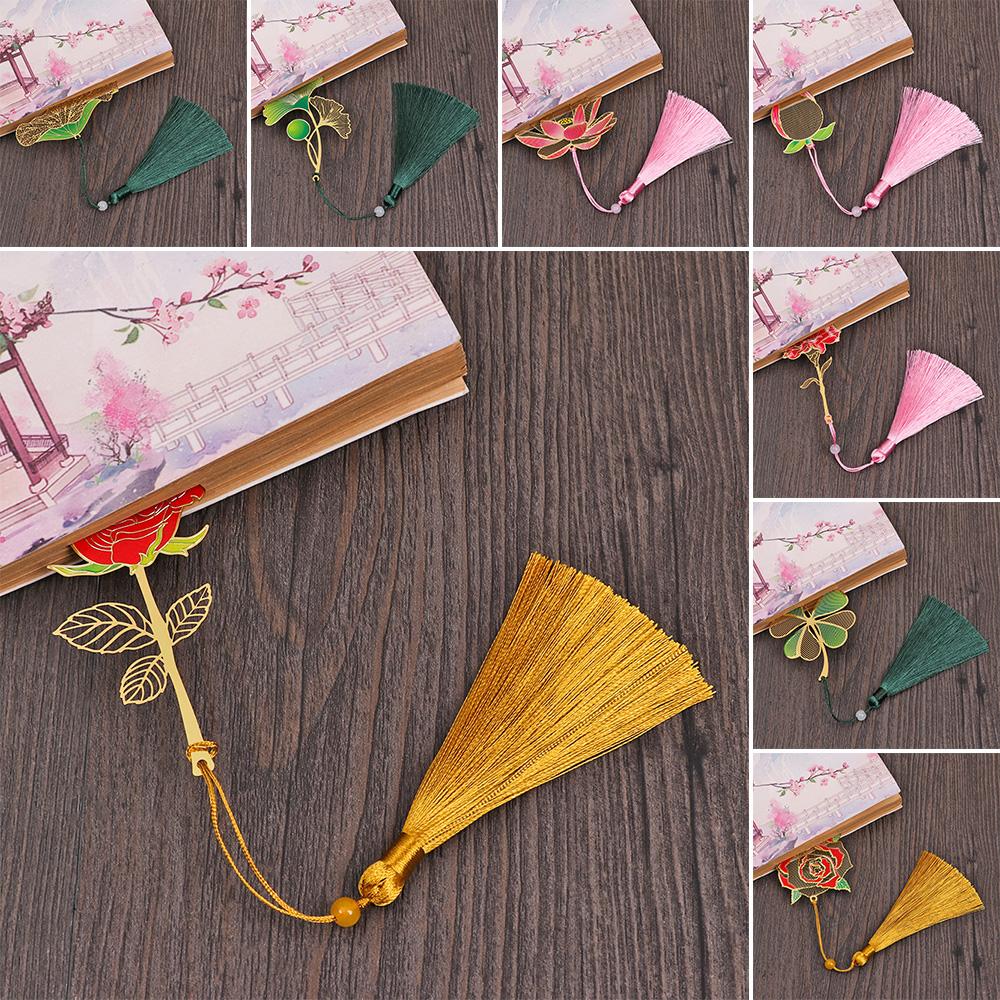 Supplies Hollow Chinese Style Tassel Pendant Painted Pagination Mark Book Clip Brass Bookmark