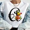 Custom Name Letter Combination Tops Fashion Women T-Shirt Rose Flower Heart Letter Font A B C D Short Sleeve Tees Black T-Shirt
