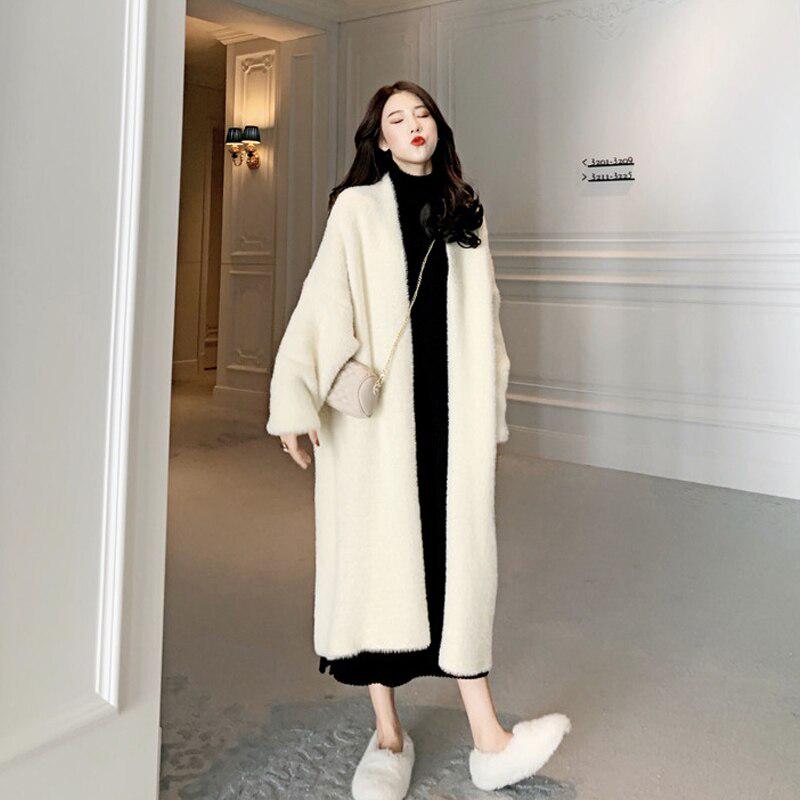 Women Solid Faux Fur Coat Lady Thick Outwear Winter Warm Long Coat Female Elegant Green Overcoat