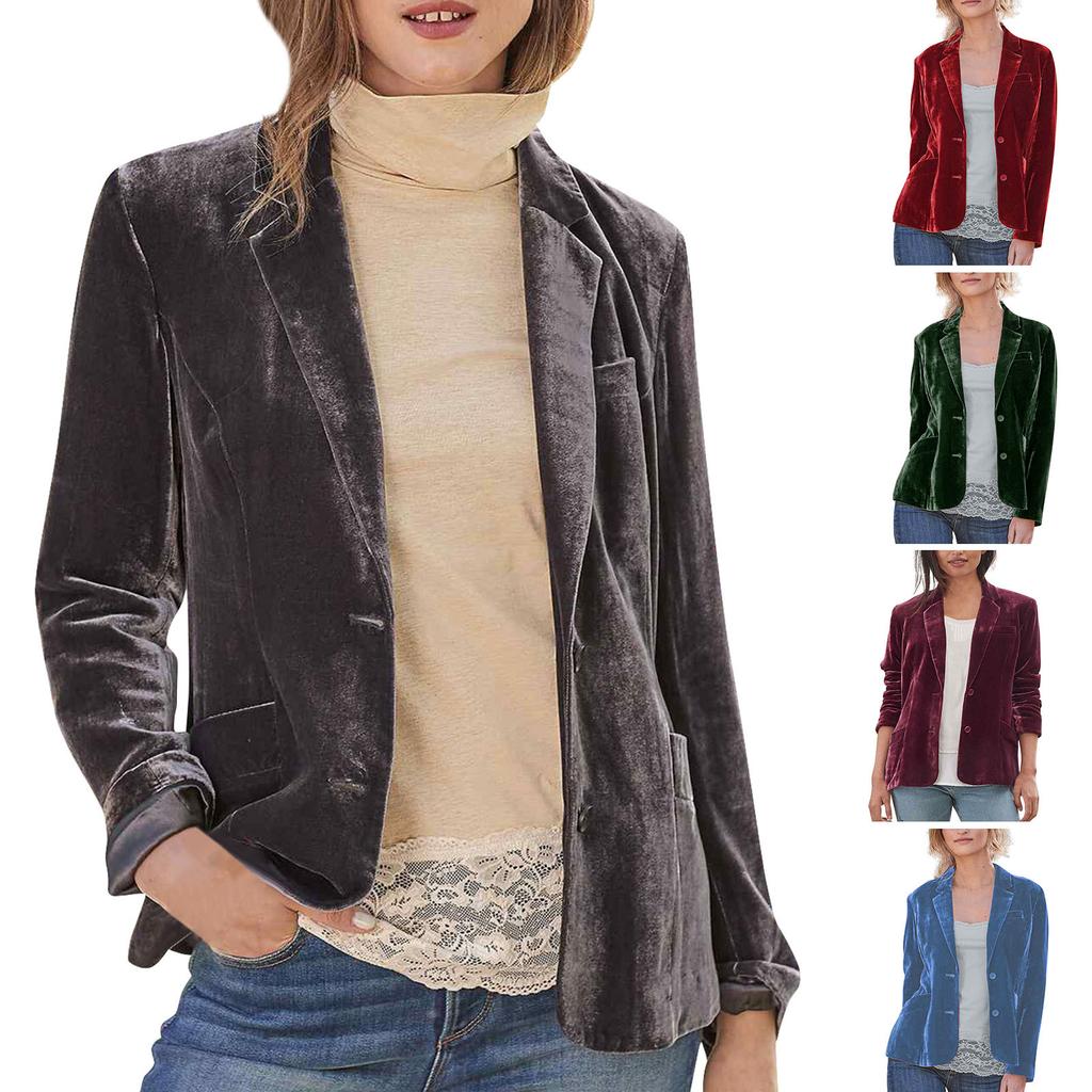 Women's Fashion Long Sleeve Gold Velvet Solid Casual Loose Cardigan Coat