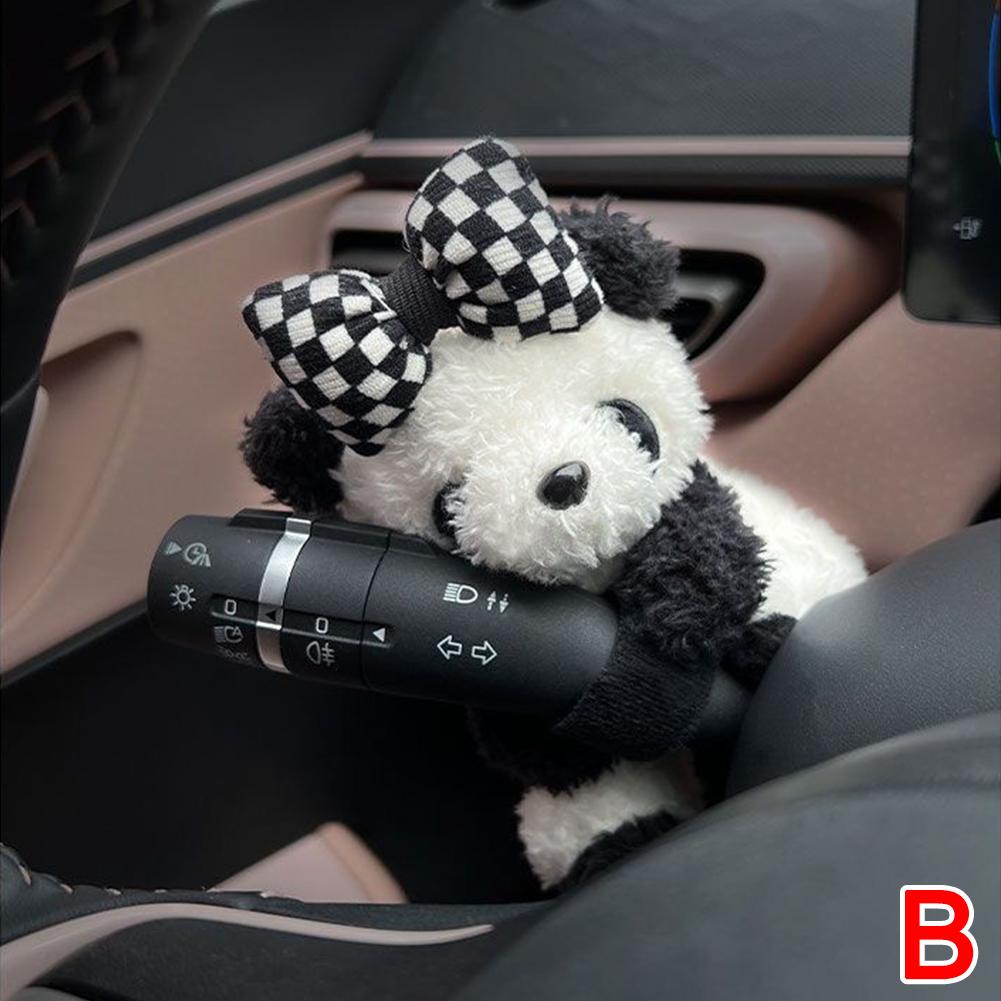 Card Love Bow Chinese Giant Panda Auto Wiper Turn Signal Switch Plush Doll Decorative Accessories Car Interior Toy Holiday Gifts
