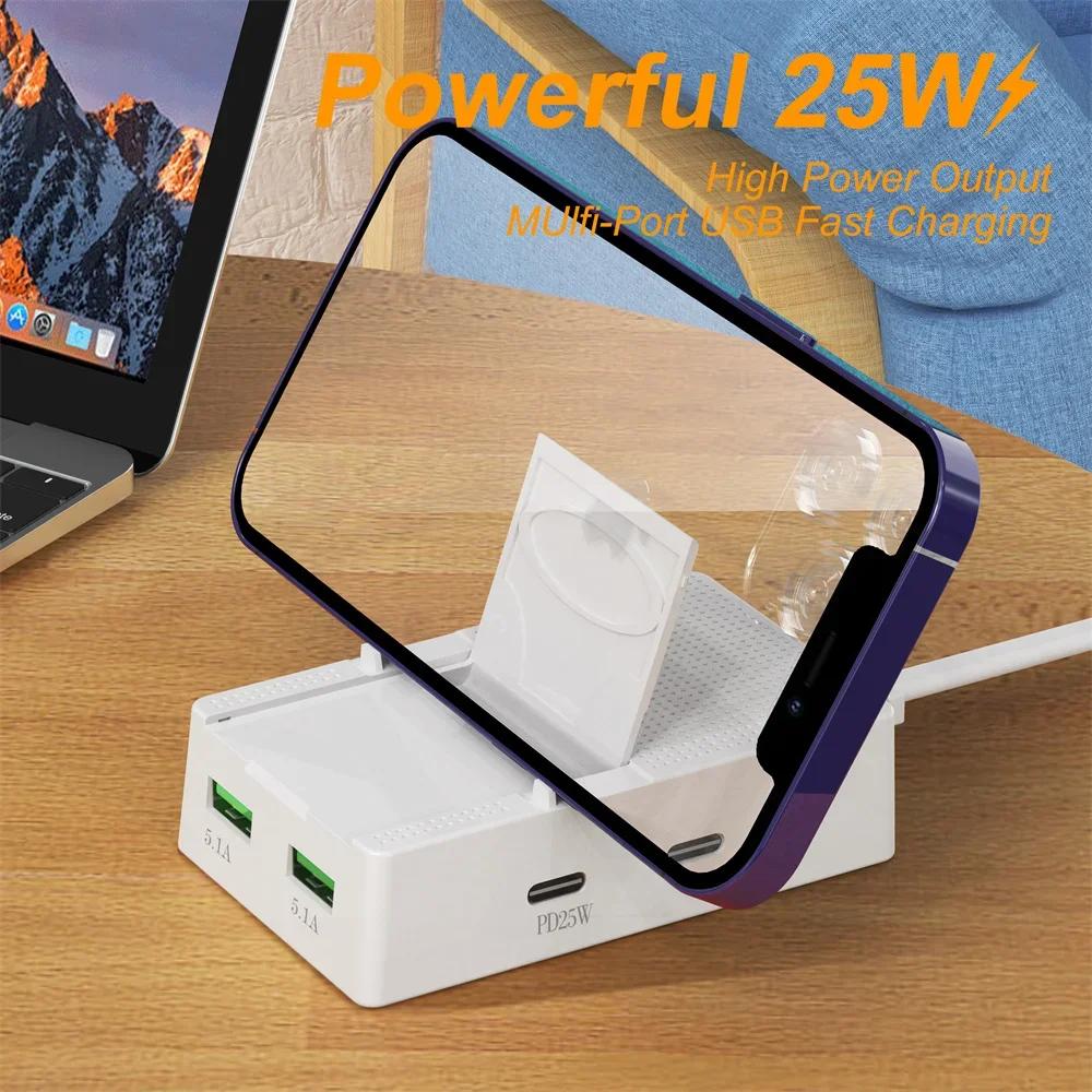 4 Ports USB Charger with Desk Holder Type C Multi Ports Power Strip Devices USB Type C Hub Adapter EU/US Plug Extension Socket