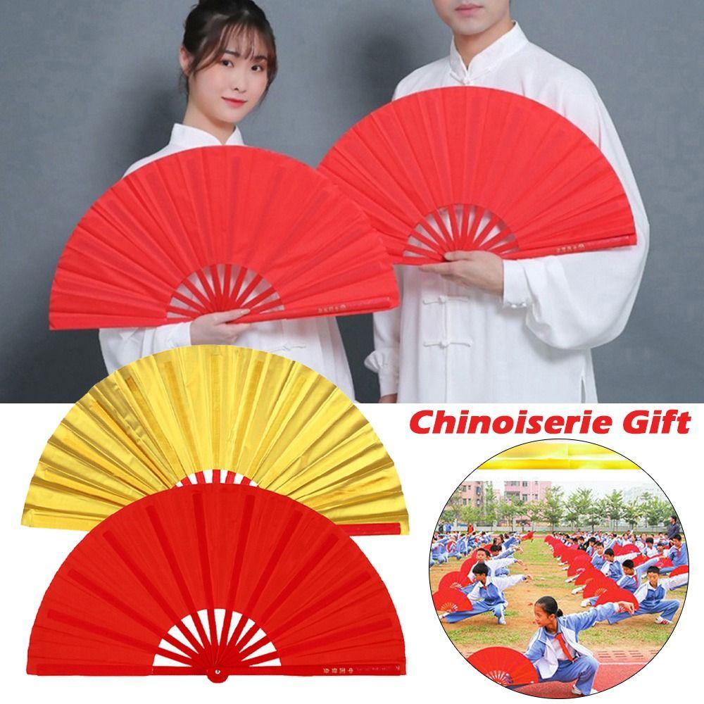 Red Chinese Tai Chi Wedding Party Decor Plastic Bone Fan Yoga Fan Folding Stage Fan Kung Fu Fan