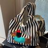 Cute Cartoon Embroidered Puppy Shoulder Bag Fashion Striped Canvas Hand-Held Underarm Bag Large Capacity Commuter Tote Bag