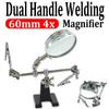 60mm Helping Third Hand Tool Soldering Stand With 4x Welding Magnifying Glass Led 360 Degree Rotating Adjustable 2 Alligator Clips