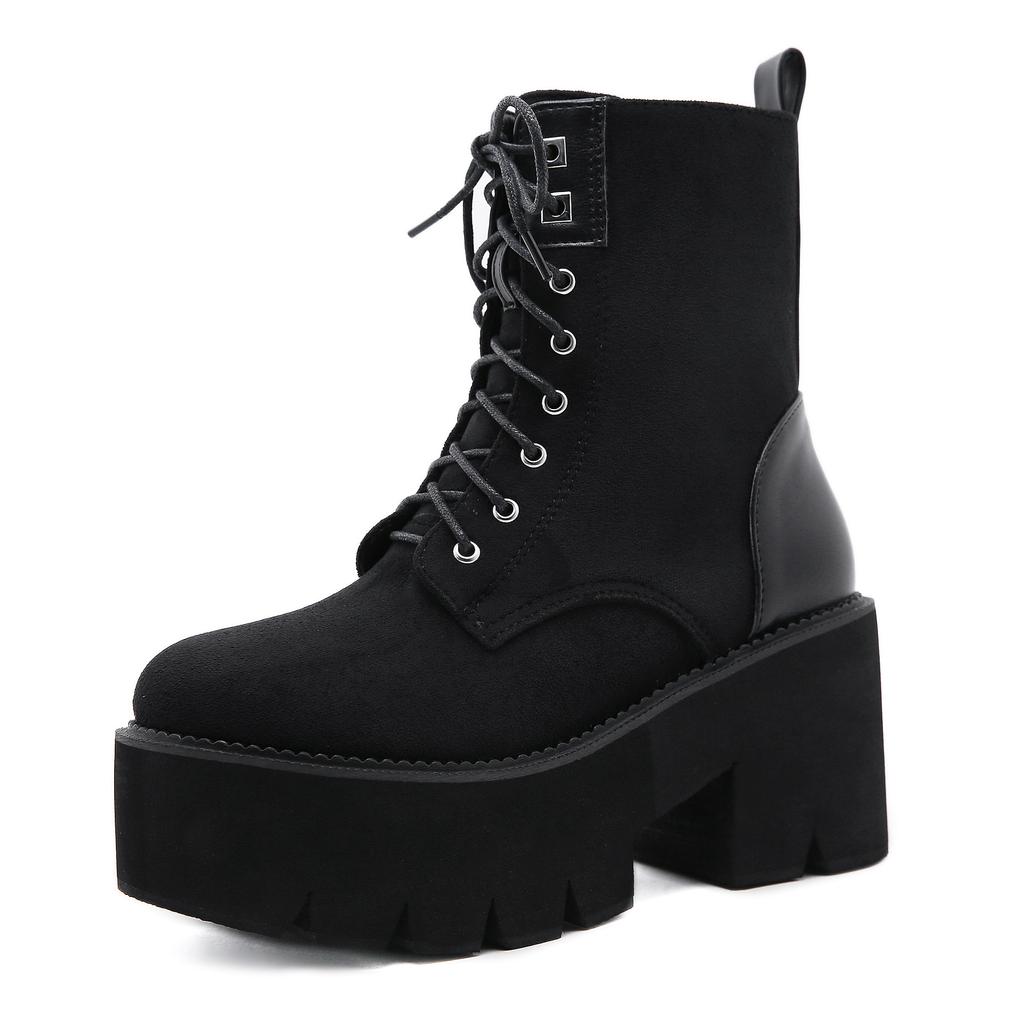 Side Zipper Martin Boots Thick-soled Front Lace-Up Women's Boots Suede Plain Board Shoes
