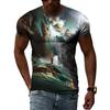 Interesting Creative Castle Landscape Drawing Men T-shirts 3D Fashion Casual Personality Hip Hop Harajuku Print Short Sleeve Tee