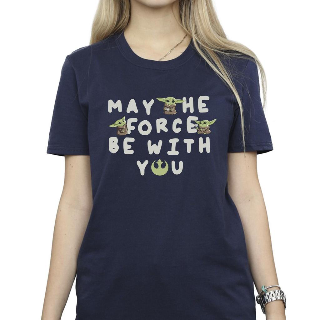 Star Wars Womens/Ladies The Mandalorian Grogu May The Force Be With You Cotton Boyfriend T-Shirt