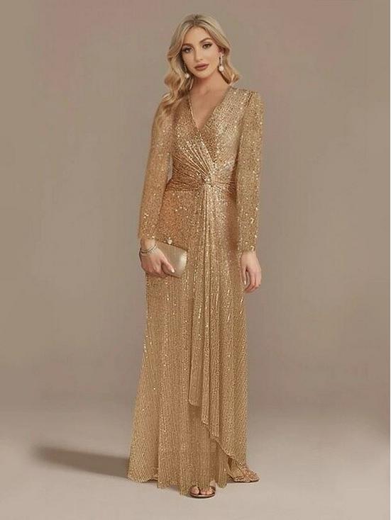 Spring Solid Color Sequin Long-Sleeve Evening Dress - 5 Colors