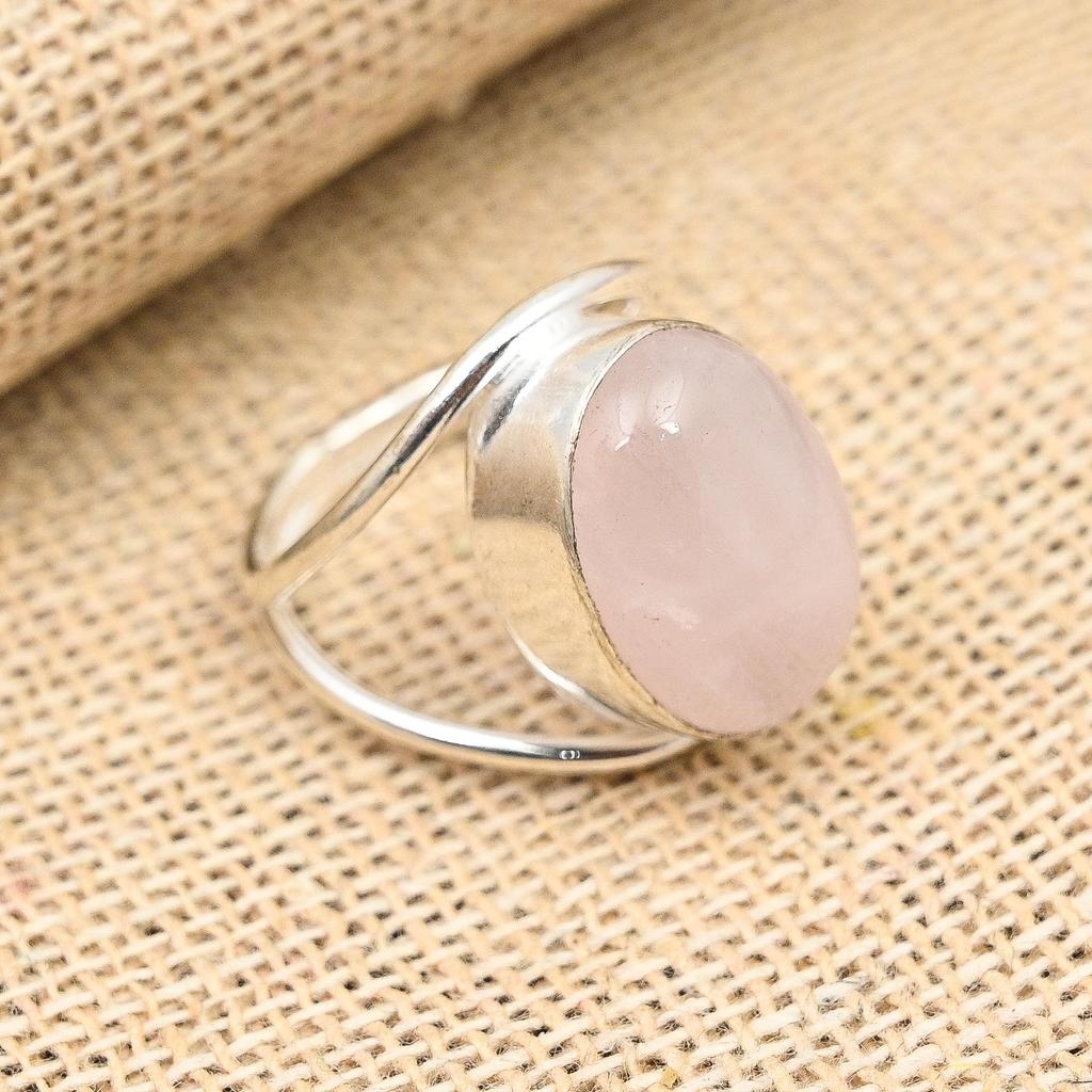 Rose Quartz Gemstone Handmade Solid 925 Sterling Silver Ring Jewelry
