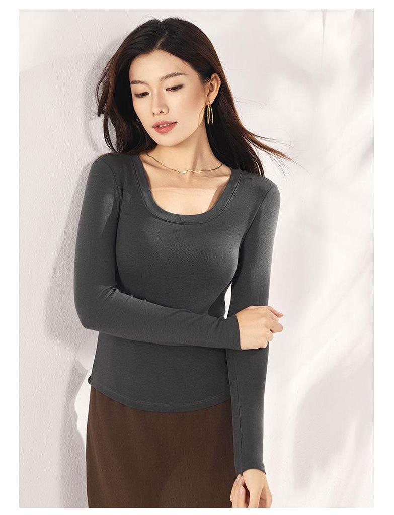 Women's Tencel Bamboo Fiber Long Sleeve Base Shirt with Chest Pad - Autumn/Winter Slimming Top