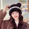 Cute Bear Ears Knitted Hat Children's Autumn and Winter New Soft Waxy Plush Big Head Circumference Warm Bag Head Wool Hat