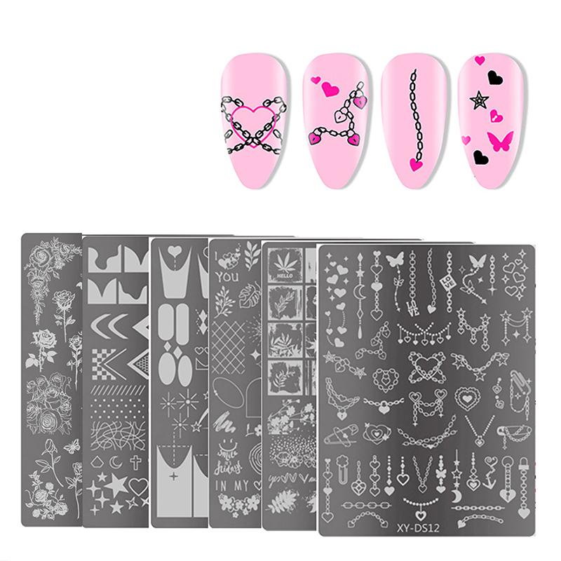 Butterfly Flower Nail Art Stamping Plates Drawing Template Geometric Stripe Line 3D Image Stencil Mold Manicure Template
