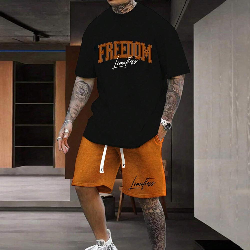 Summer Y2K Style Fashion Trendy Men's Set Extra Large Men's Loose Top Refreshing and Breathable Leisure Travel Set