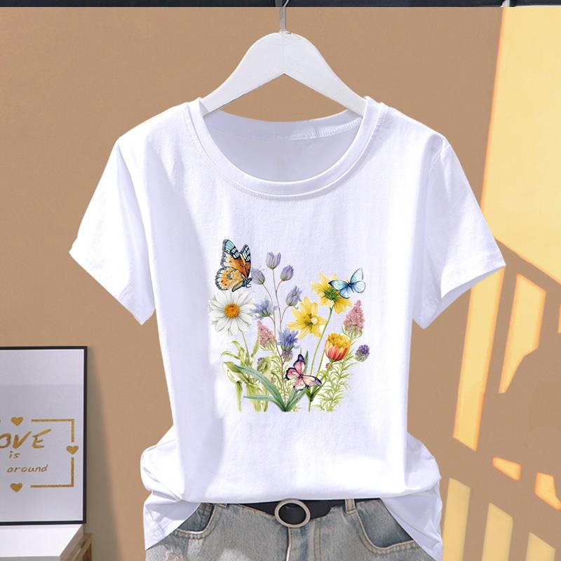 (Asian Size) Graphic Tee Casual T Clothing Print 90s Trend Watercolor Female Casual Women's Top Fashion Short Sleeve T-shirt