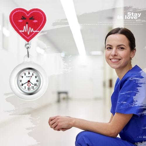 Lancardo Nurse Watch, Analog, Stretchable, Waterproof, Clip-on Watch for Women, Upside-Down, Cute and Stylish, Heart Embroidered Silicone Pocket Watch
