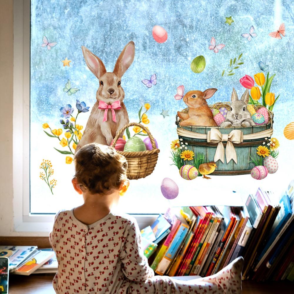 Easter Window Stickers Colorful Easter Eggs Glass Windows Static Sticker Wall Decals Decoration Spring Party Gift for Kids Room