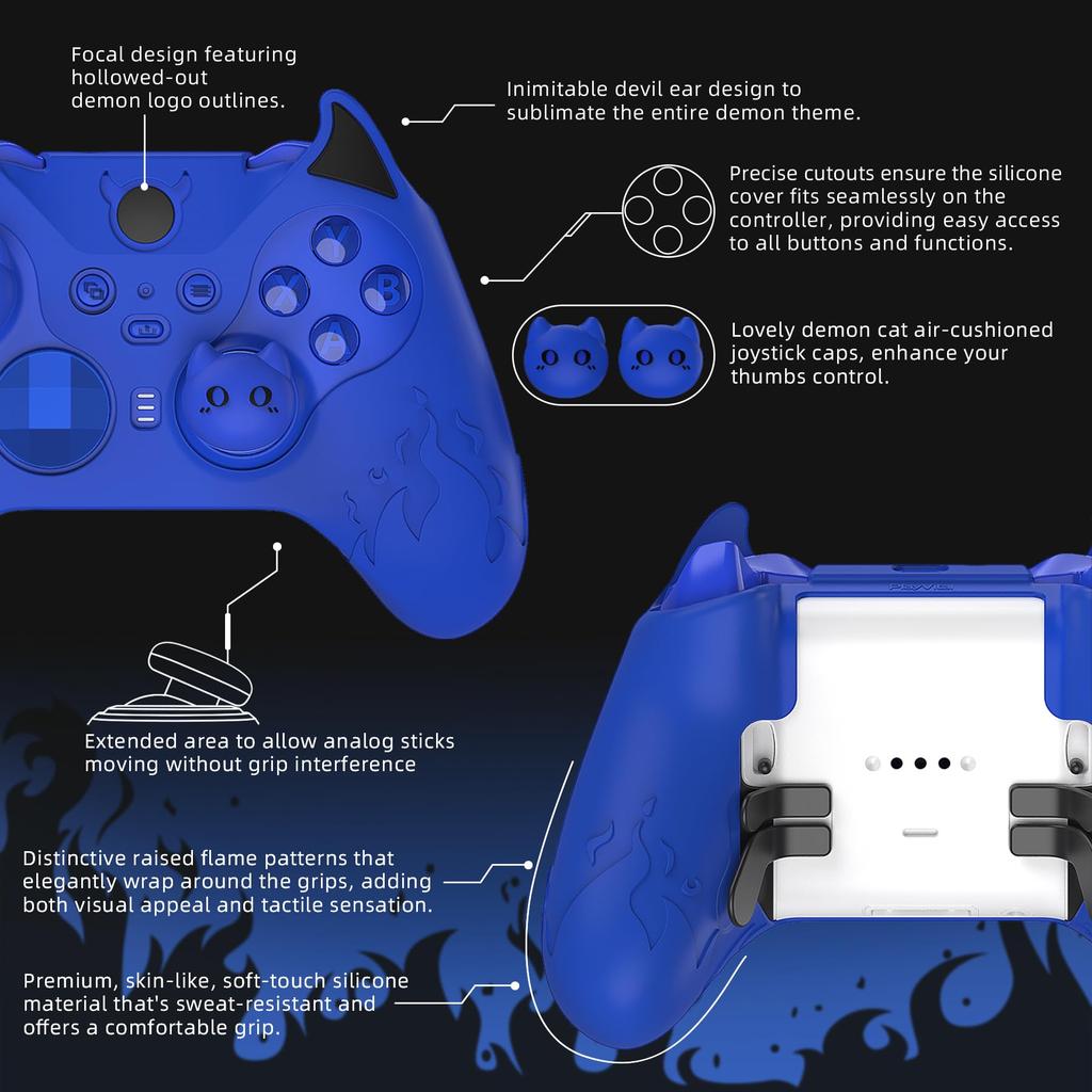 PlayVital Cute Demon Silicone Cover for Xbox Elite Wireless Controller Series 2, Includes Thumb Grip Caps (Blue)