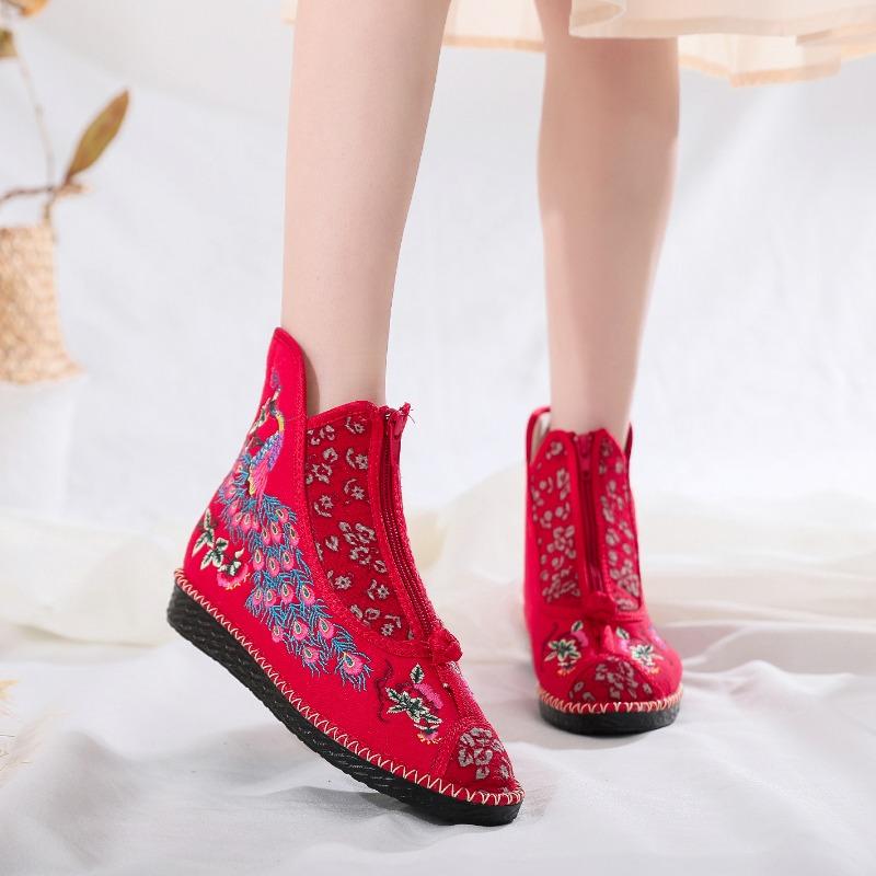 Ankle Boots for Women New Spring and Autumn Flat Bottom Cloth Shoes Ethnic Style Low Barrel Short Boots Embroidered Shoes Women