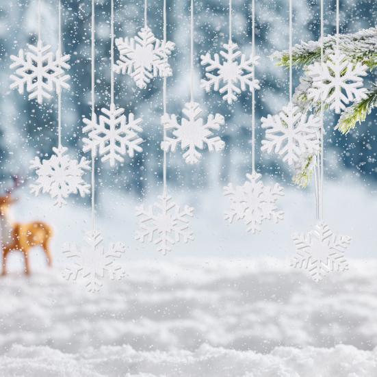 Yousheng 12 Pcs Felt Snowflake Christmas Ornaments White Snowflake Hanging Decoration for Winter Tree Mantel Wall Home Party Decor