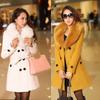Women's Korean Style Double-Breasted Wool Coat with Large Fur Collar - Autumn & Winter Medium-Length