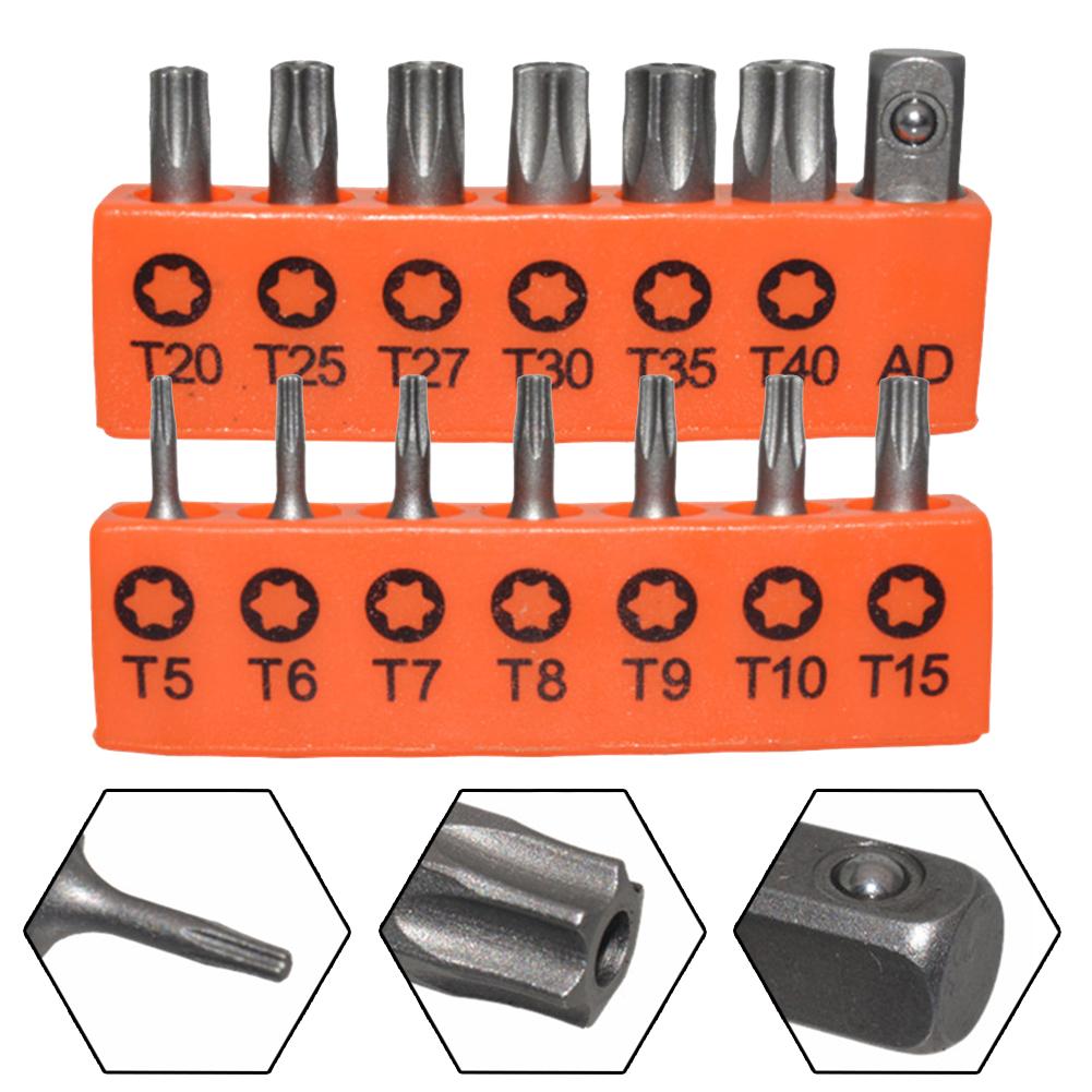 14 Pcs Set 25mm Torx Screwdriver Bits with Hole T5-T40 Electric Screw Driver Adapter