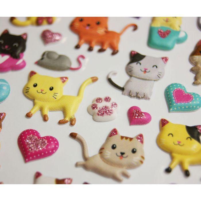 Reusable Stickers - 3D Relief - Cute Kittens - Glitter