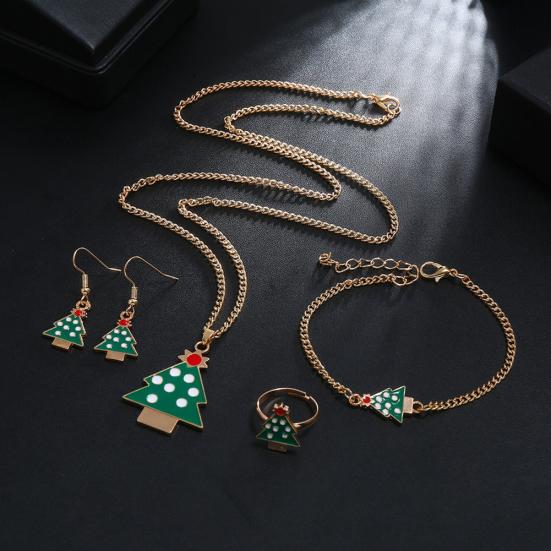 Christmas Tree Santa Elk Bell Earrings Bracelet Ring Necklace Women Jewelry Set