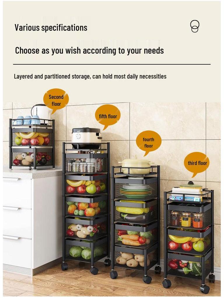 Rotating Multi-Layer Storage Rack for Fruits & Vegetables - No Installation Needed