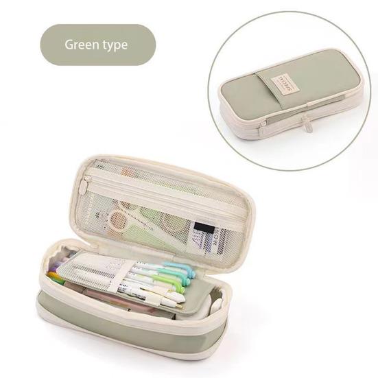 Large Capacity Pencil Case with Grid Pocket Expandable Bottom Durable Oxford Material Pen Storage Pouch