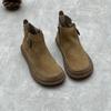 Johnature Retro Women Flat Short Boots Genuine Leather Shoes Handmade Round Toe Solid Color Ankle Boots