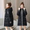 Women's Autumn and Winter Big Yards Thickened with Cotton Jacket Solid Color In The Long Section of Loose Hooded Warm Tops