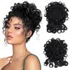 Synthetic Messy Bun Short Curly Ponytail Extension Elastic Drawstring Loose Big Curly Clip In Hair Pieces For Women Daily Wear