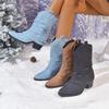 Fashion Thick-heeled Pointed-toe Short-leg Pants Ankle Boots for Women's Shoes 2025 New Style Autumn Winter Retro Western Denim Boots