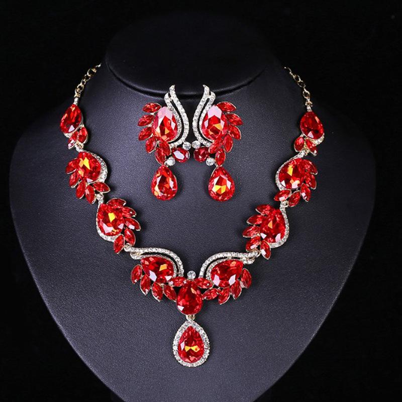 European and American Gemstone Jewelry Set: Fashion Bridal Necklace & Earrings for Women